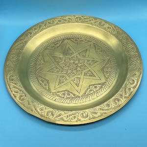 Vintage Solid Brass Islamic Octagon Star Art Tray
