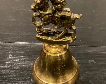 Vintage Solid Brass Desk Bell with a Soldier Riding a Horse