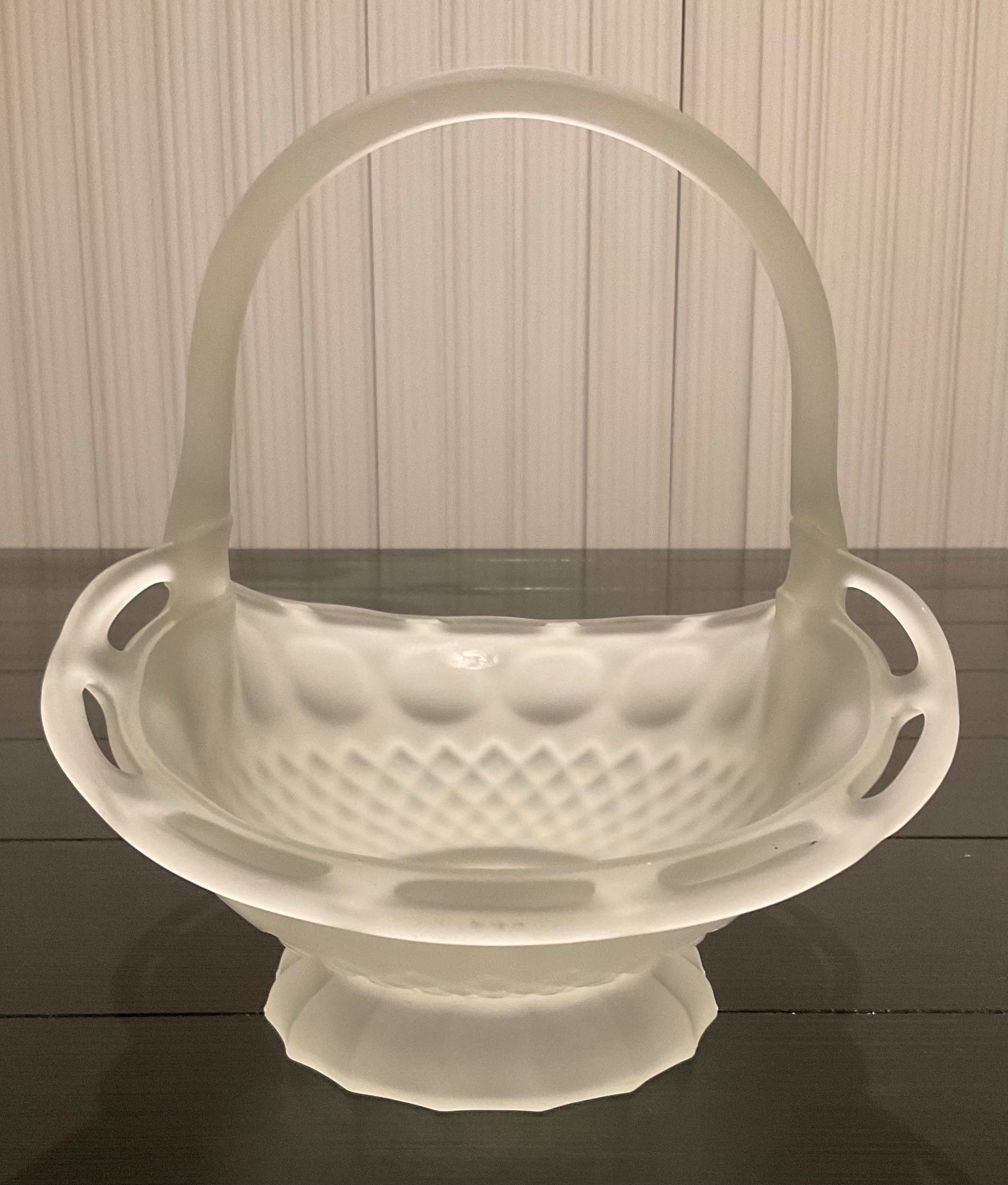 Vintage Frosted Glass Brides Basket Etsy