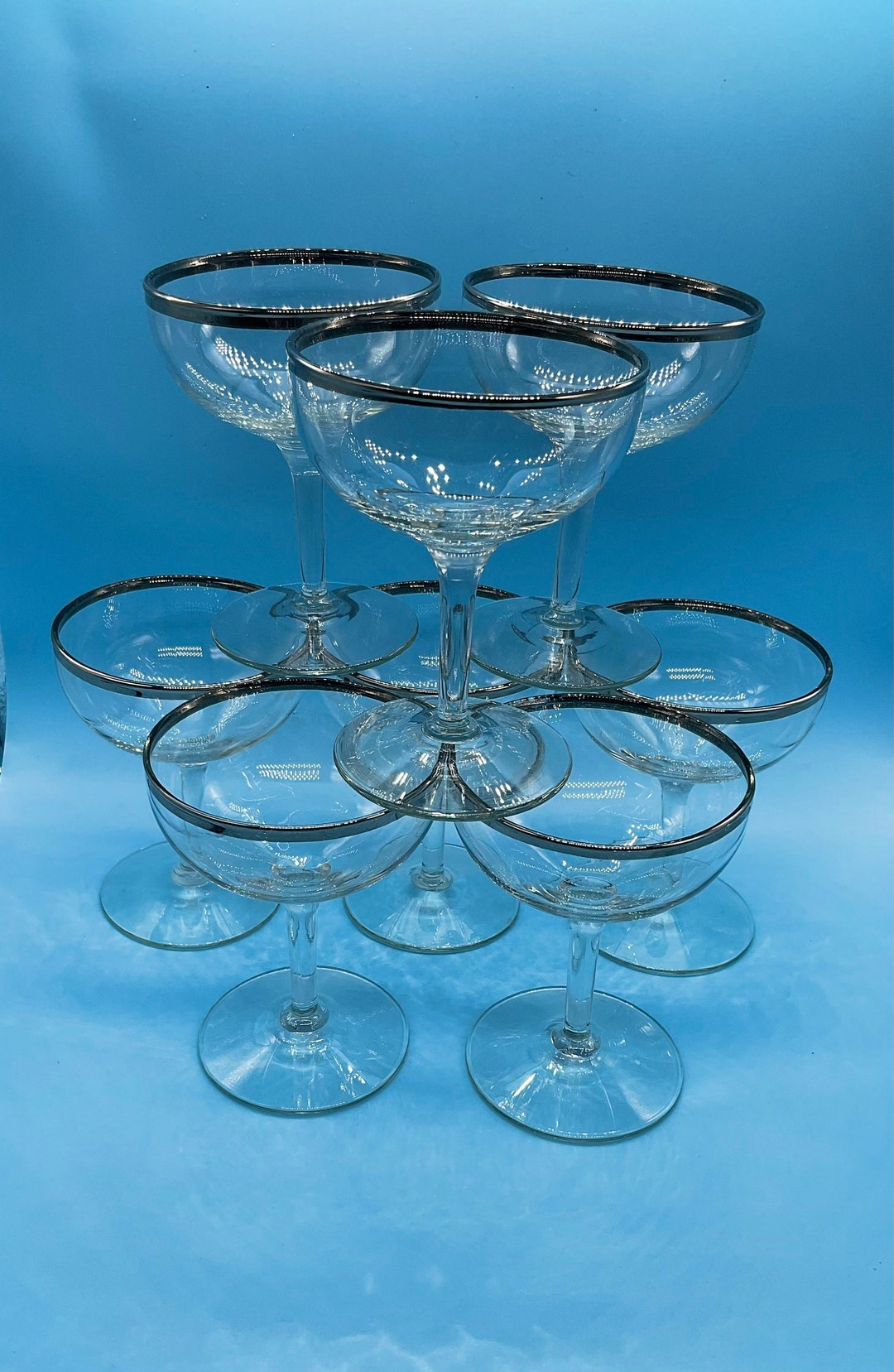 Vintage Libbey Hostess Glassware Set of 8 Silver Trim Champagne Glasses Etsy