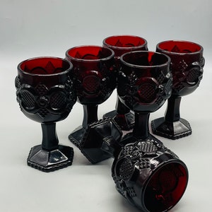 Vintage Avon 1876 Cape Cod Collection Ruby Red Glass Set of 6 Wine Goblets