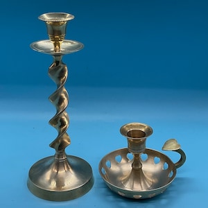 Vintage  Solid Brass Chamber Candlestick Holder And Swirl Solid Brass Candlestick Holder.Made In India