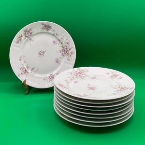 Vintage Theodore Haviland Limoges France Purple Flowers 9 Luncheon/ Salad Plates