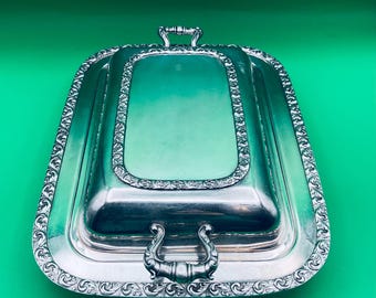 Vintage Sheridan Silver Plated Oval Serving Dish With Handled