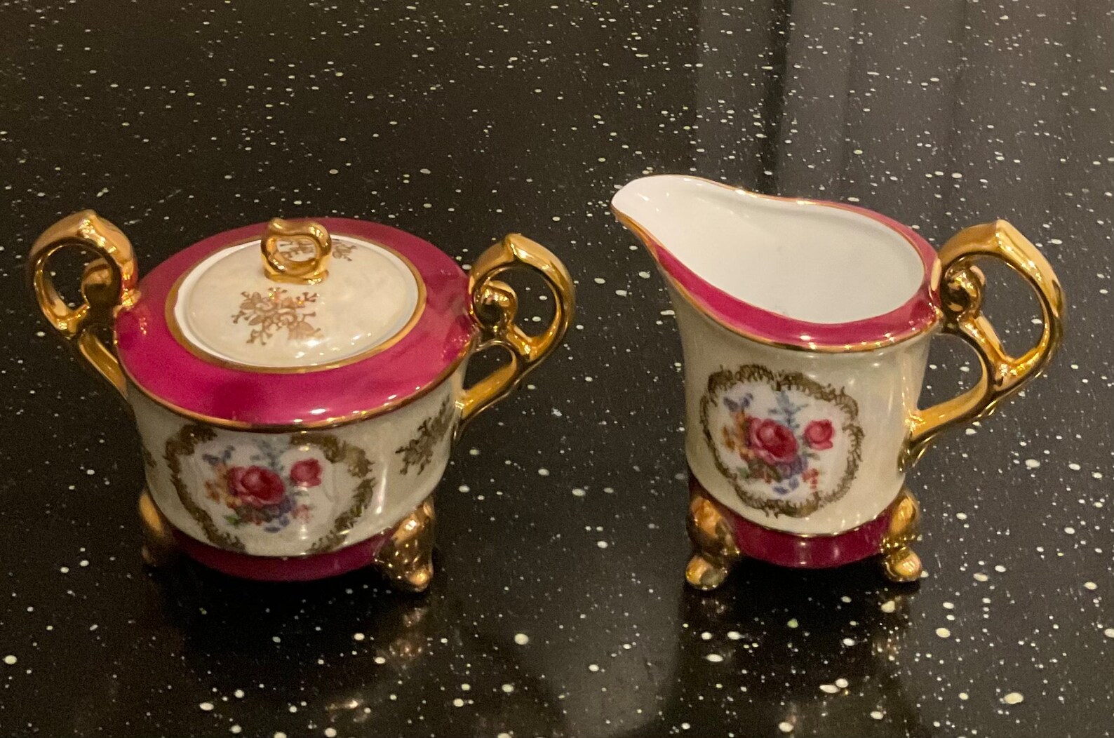 Vintage Armond Translucent China 24K Gold and Roses 15 Piece Footed Tea ...