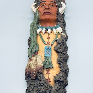 Vintage Wall Hanging Heavy Resin Indian Chief 15”  Sculpture