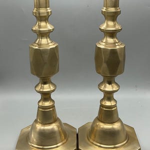 Vintage Solid Brass Pair of Large Candlestick Holders