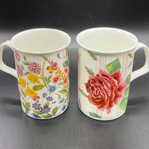 Roy Kirkham Fine bone China England Floral Mugs