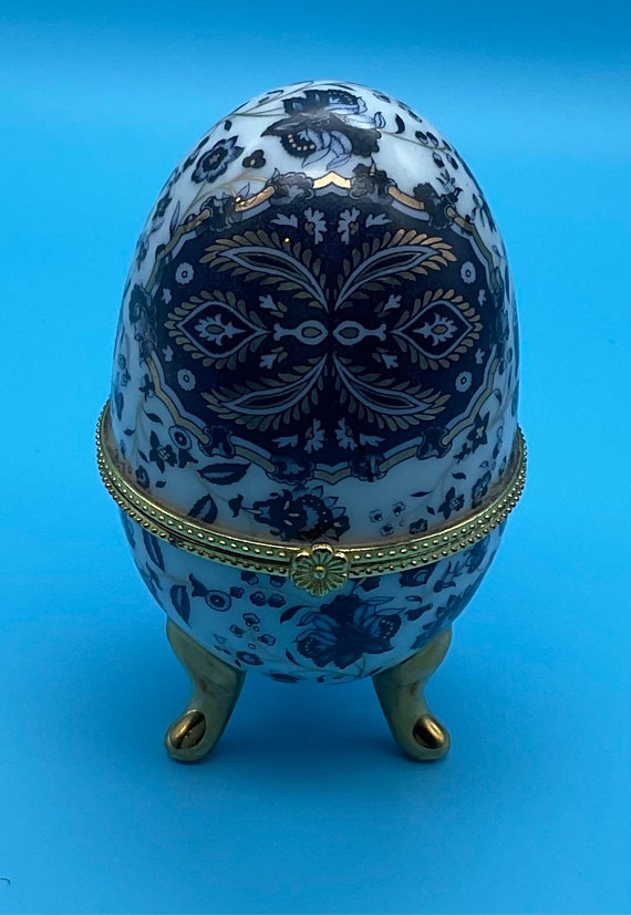 アンティーク雑貨 Vintage Egg Jewellery Box Vintage Egg Trinket Box Floral Blue,jewelry Box and Organizer - Etsy