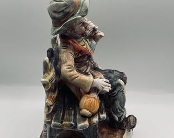 Vintage Capodimonte Made in Italy Hobo Sitting on the Bench Large