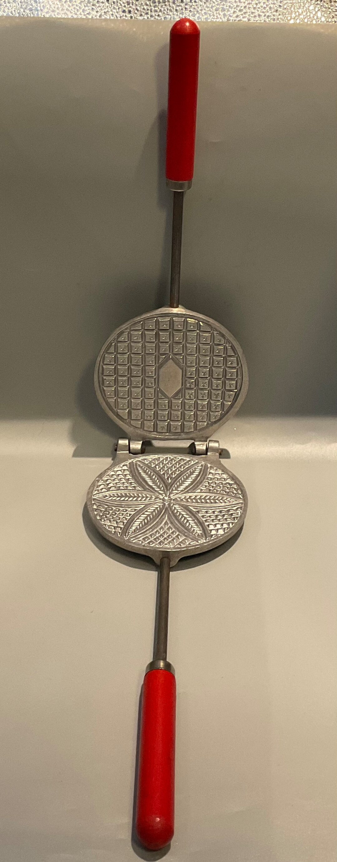 Vintage Cast Aluminum Cookie Press Mold With Iron and Wood Handle Etsy