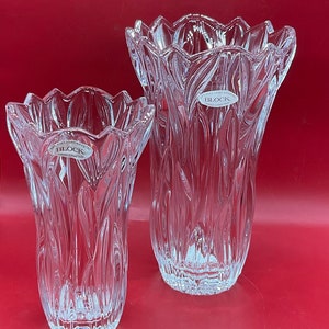 Vintage Block 24% Full Lead Crystal Hand Crafted in Poland Dual 10” and 8” Vase Set