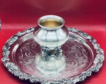 U.S. Reed & Burton シルバーメッキ ラウンドサービングトレイ Vintage Reed and Barton Silver Plated 4 Piece Set/ Round Tray the