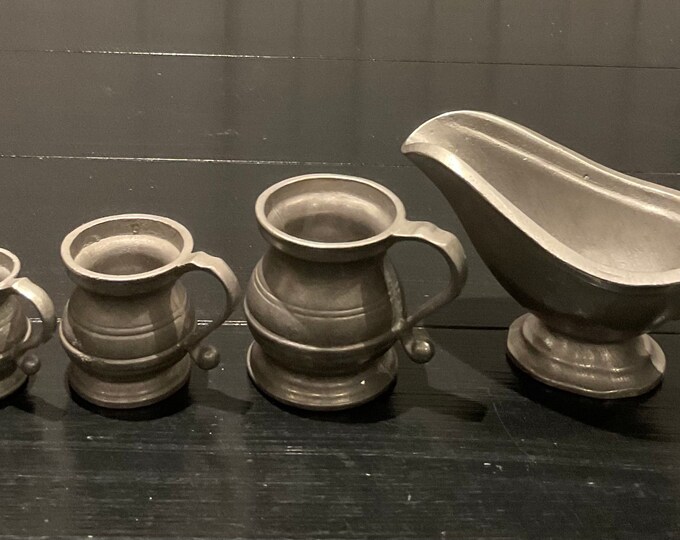 Vintage Pewter Gravy Boat and Set of 3 Pewter Measuring Cups Etsy