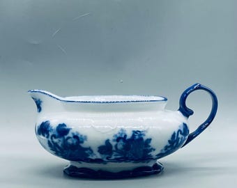 Vintage Blue and White Porcelain Large Gravy Boat