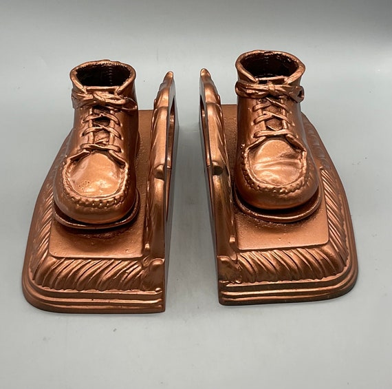 Vintage Bron Shoe Co 83 Bronzed Baby Shoe Bookends Etsy UK