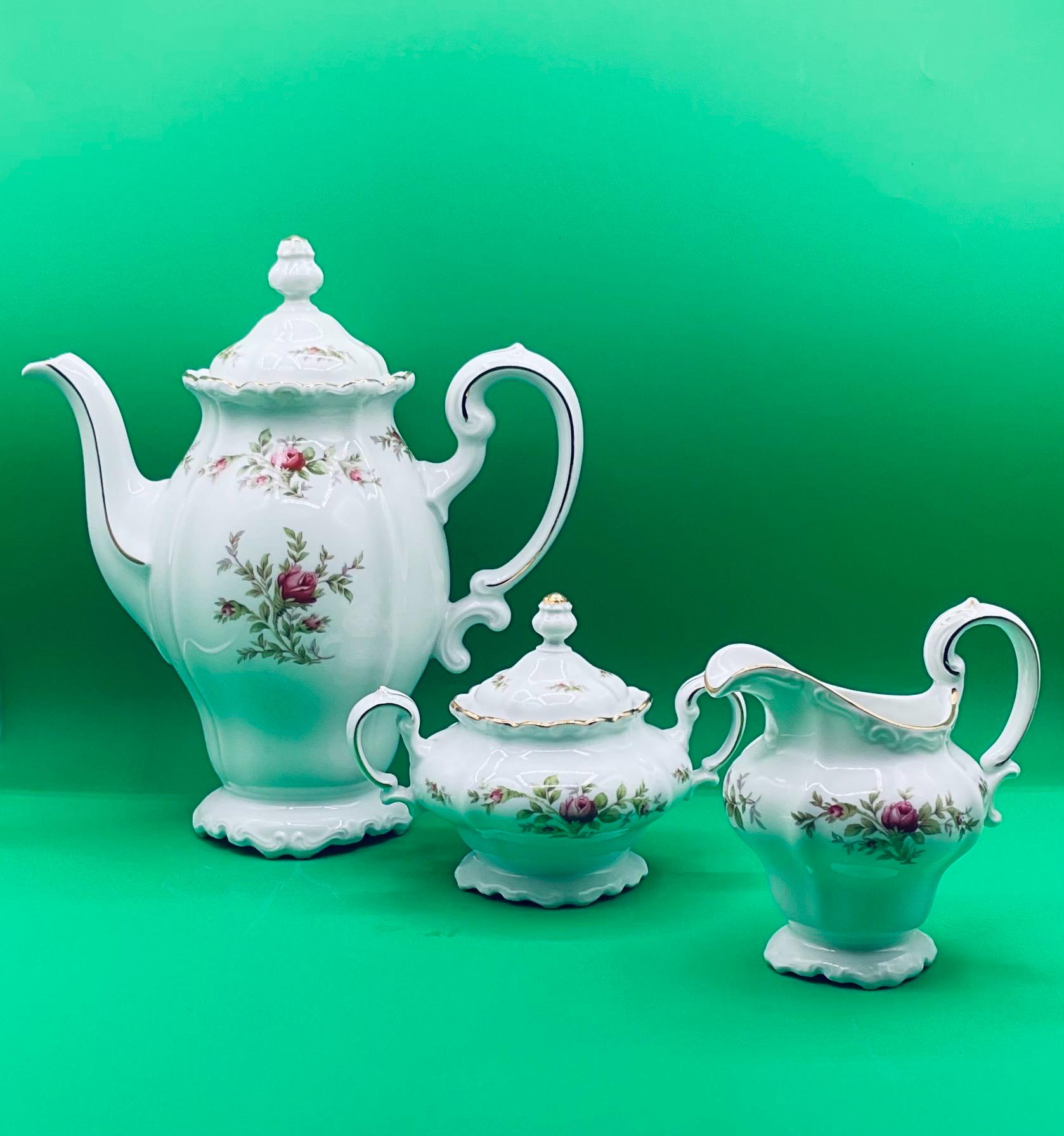 Vintage Johann Haviland Bavaria Germany Moss Rose 3 Piece Tea Set
