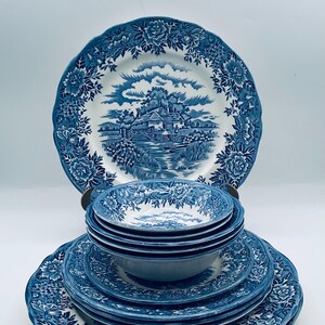 ブルー＆ホワイト 食器セット 皿　プレートenglish village English Village by Salem .olde Staffordshire Blue and White 3