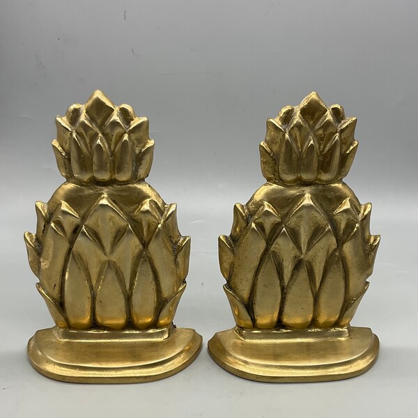 Vintage Solid Brass Pineapple Bookends
