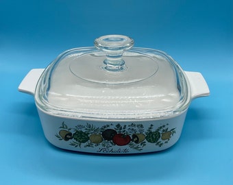 Vintage Corning Ware Spice of Life  L’ Echalote 1 Qt Square Casserole Dish with Pyrex Lid