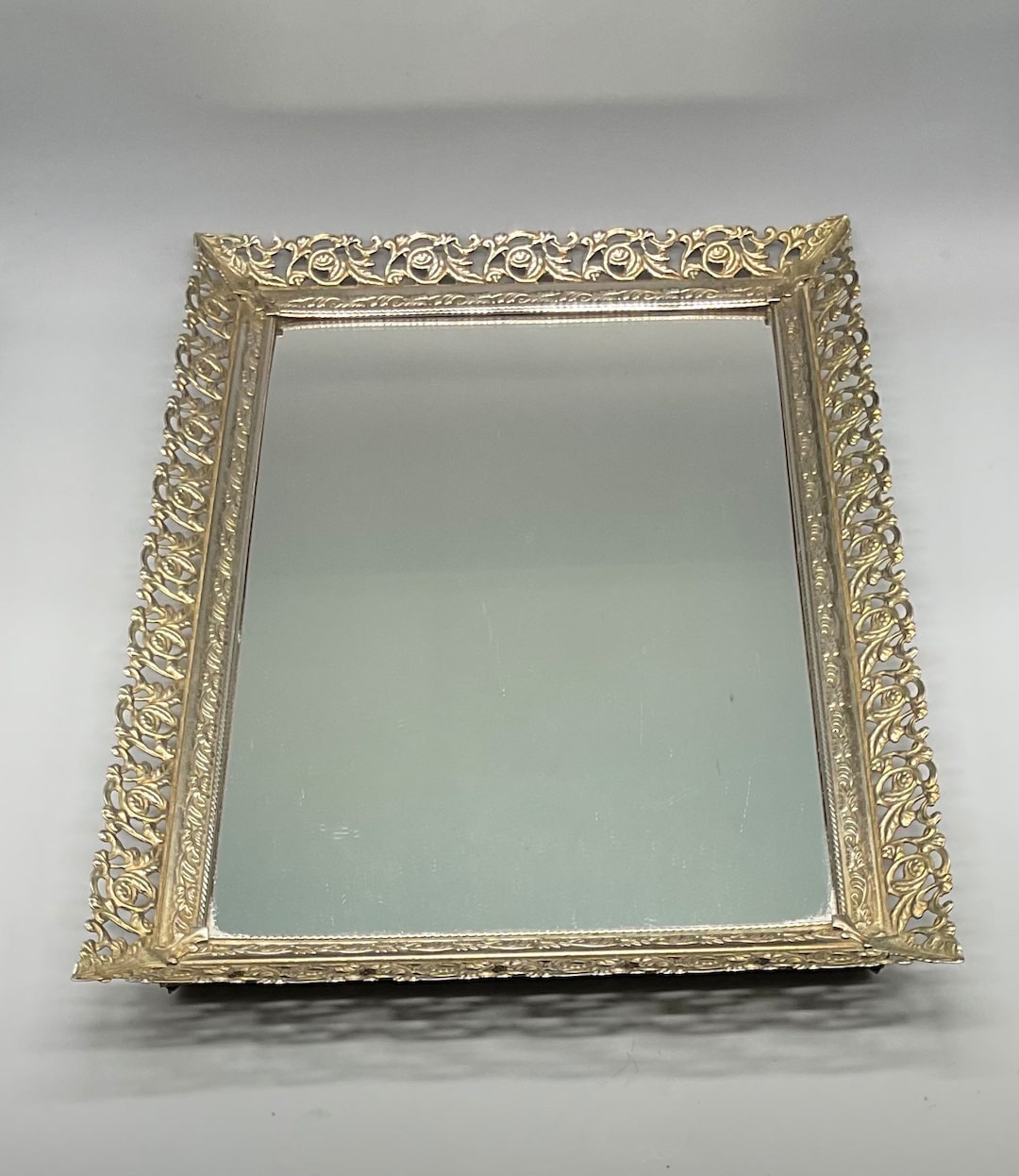 Vintage Mirrored Brass Vanity Tray.decorative Etsy