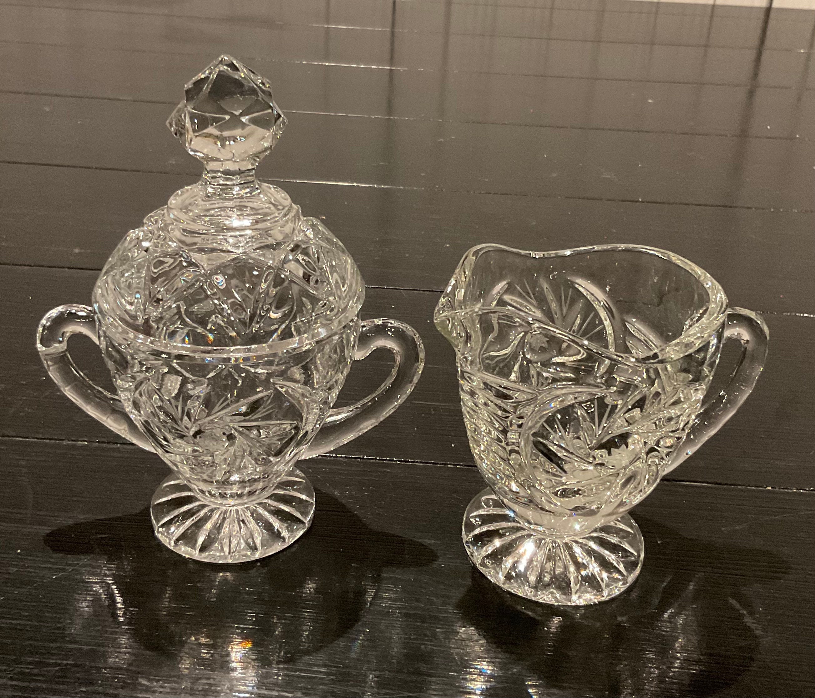 Vintage Crystal Sugar Bowl with Lid and Creamer Set Etsy