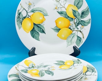 Vintage Royal Norfolk Green Brier International Tuscan  Lemons  Design 4 Dinner Plates and 4 Salad Plates (8 Pieces)