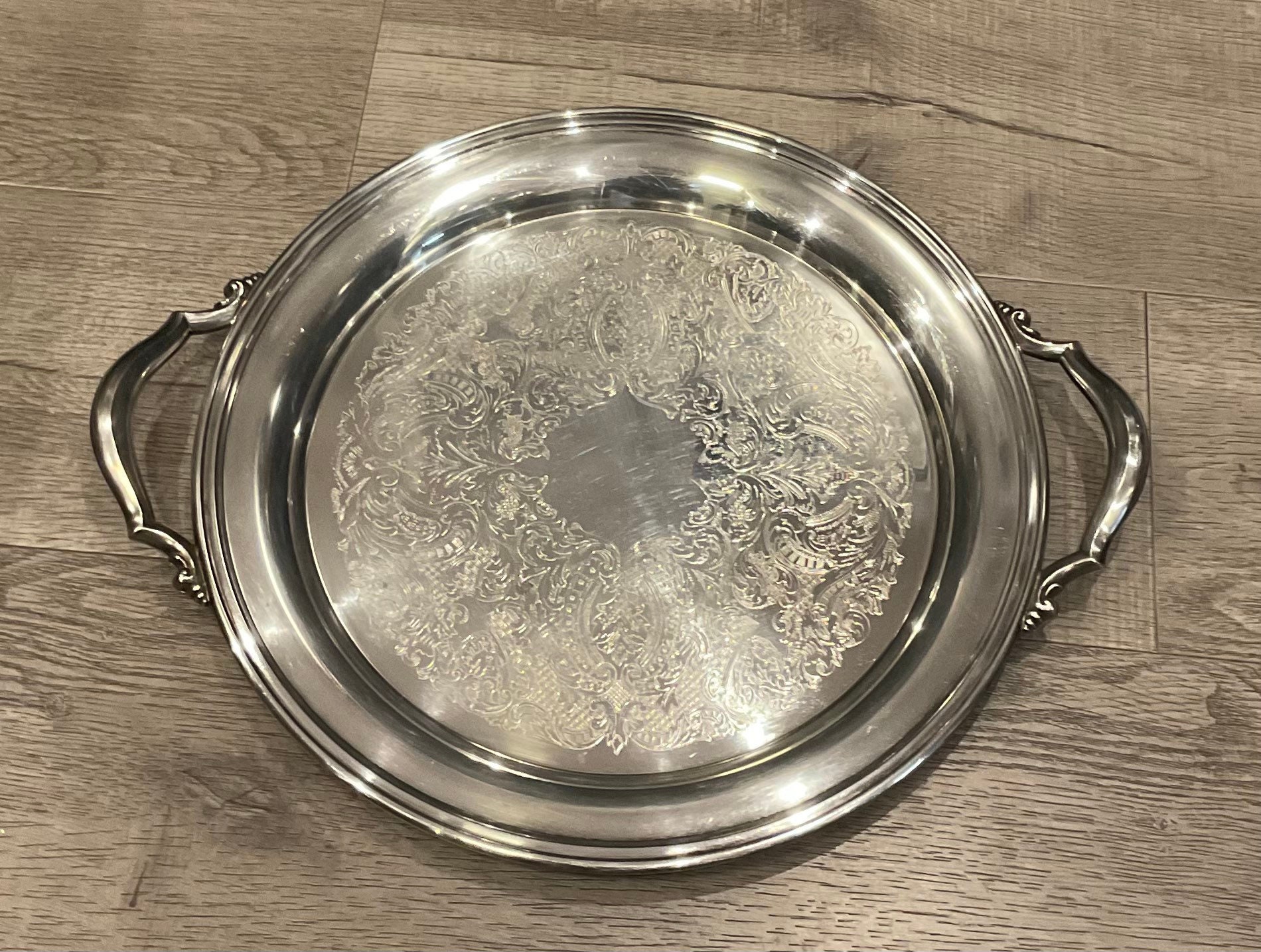 Vintage Oneida Silver Plated Round Serving Tray With Handles - Etsy