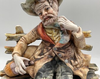 Vintage Capodimonte Made in Italy Hobo Sitting on the Bench Large