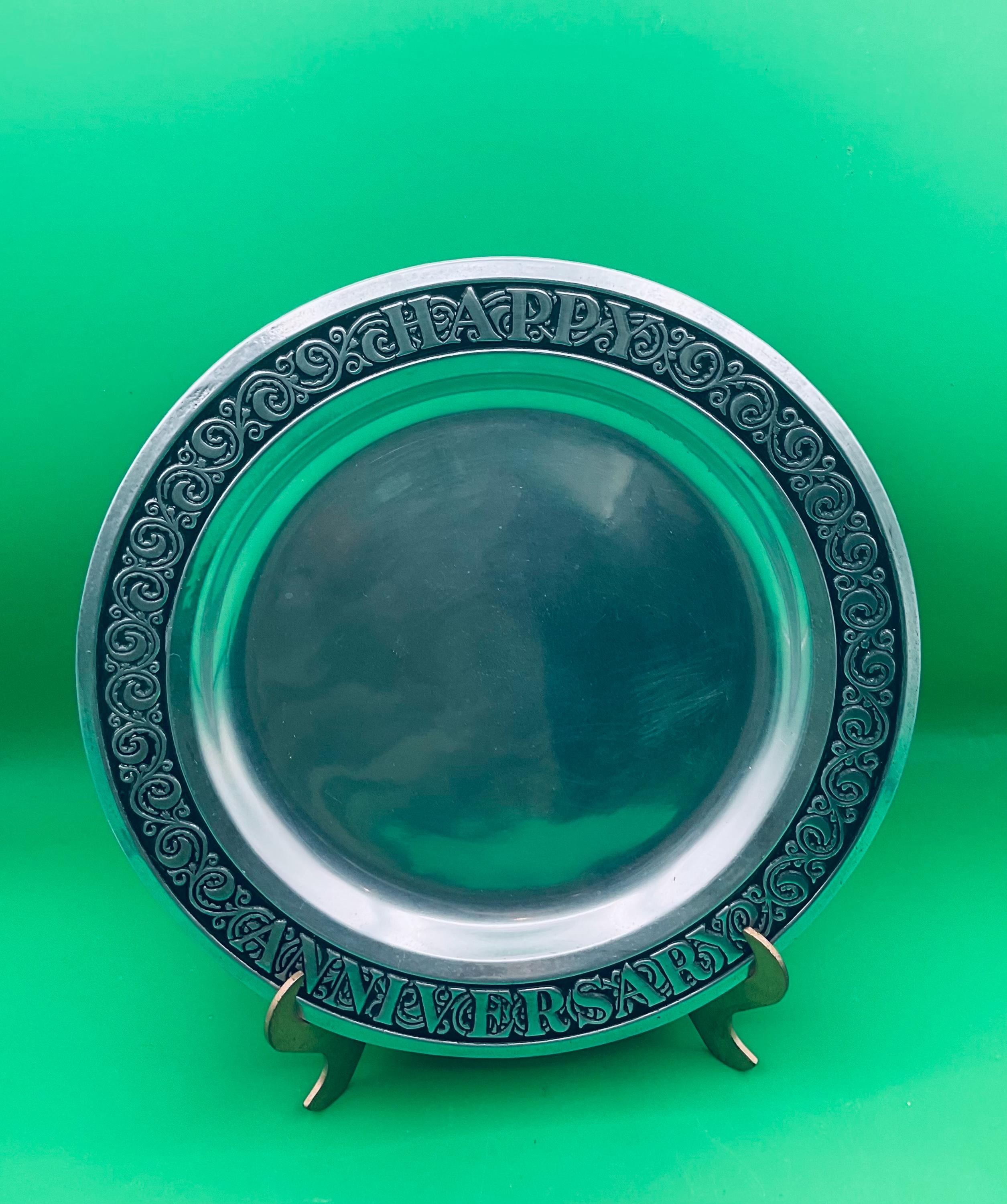 Vintage Wilton Columbia Pewter Happy Anniversary Plate - Etsy
