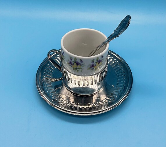 Vintage Veracruz Porcelain & Bellini Silverplate Set of 6 Espresso