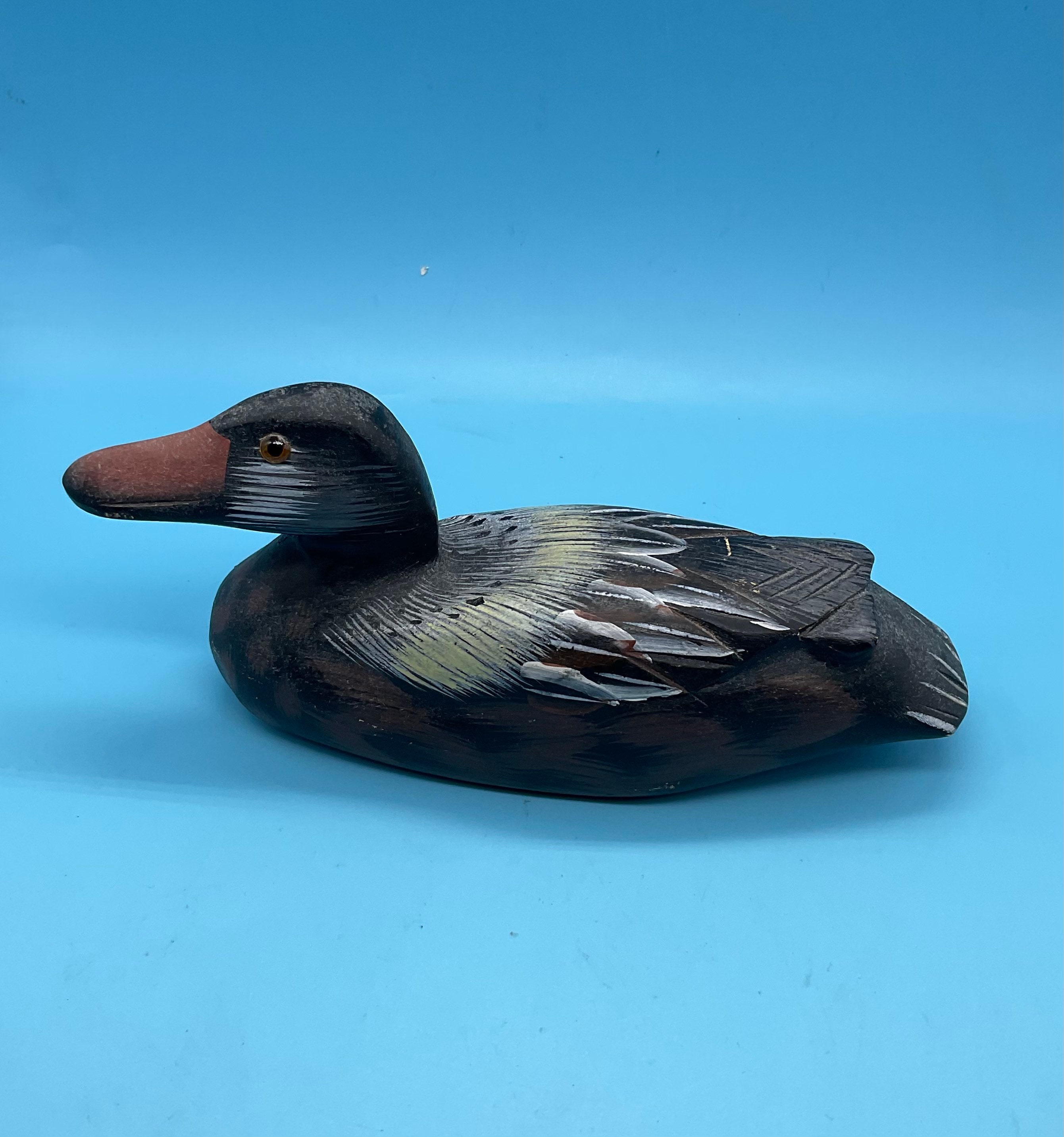 Leurre De Canard Vintage Sculpté à La Main Des Années 1950-60 - Bois Peint, œil De Verre, USA
