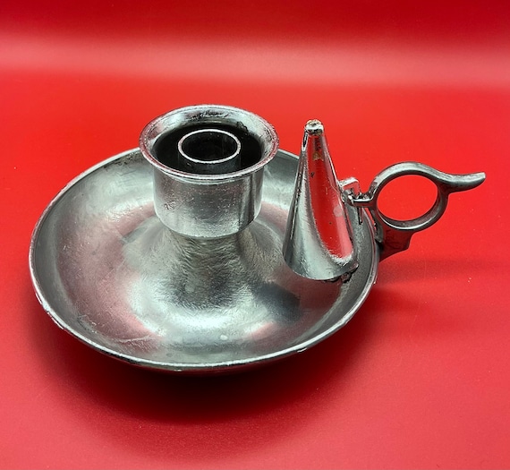 Vintage Pewter Chamber Candle Holder With Candle Snuffer Etsy