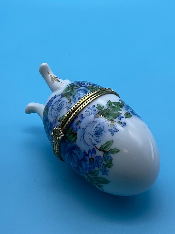 Victorian Bone China Egg Shaped Blue Roses Footed… - image 6