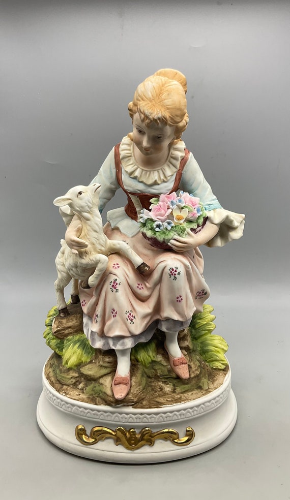 Vintage Classic Gallery Collection Girl With a Lamb Statue C-6833