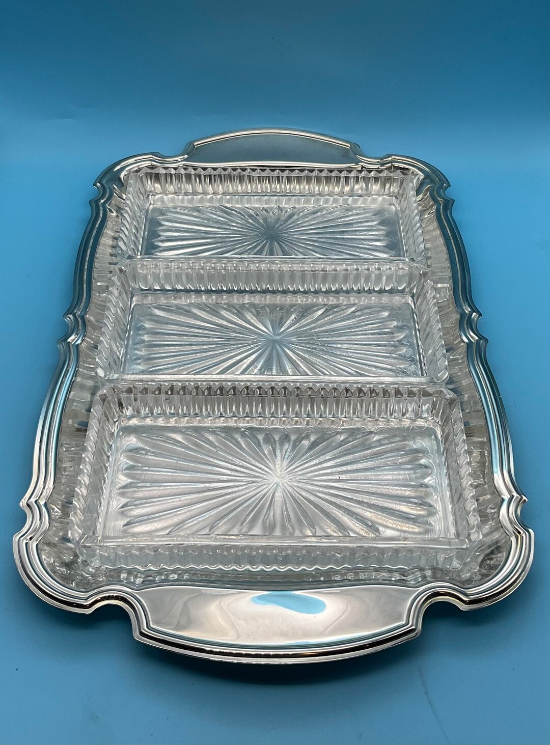 Vintage Oneida Kitchen 14 Silverplate Relish Tray With Glass Liners Etsy