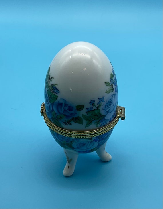 Victorian Bone China Egg Shaped Blue Roses Footed… - image 4