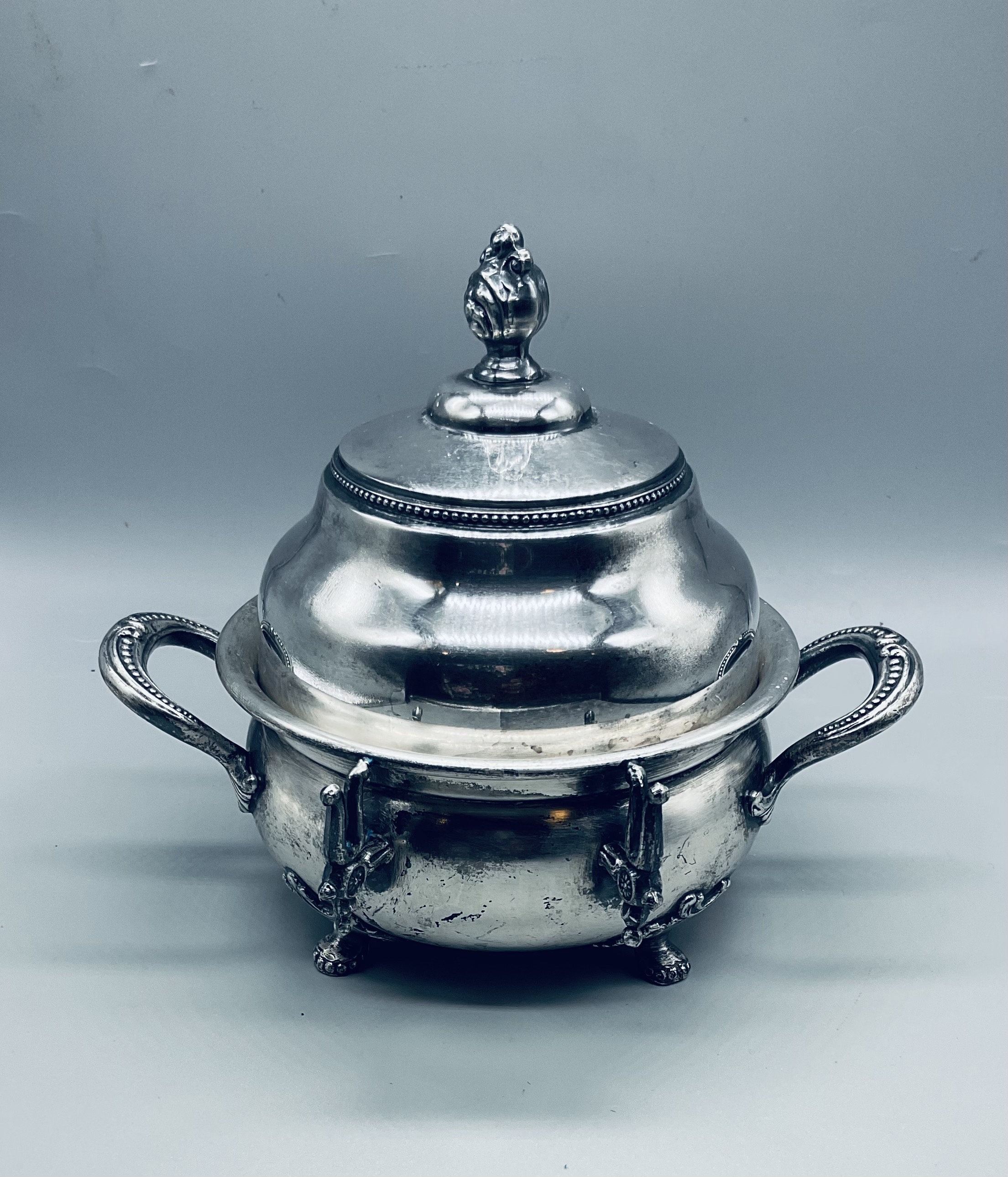 Benedict Mfg Co. Quadruple Silverplate Antique 3 Pc. Butter Bowl