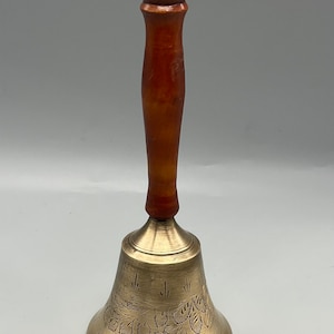 Vintage Solid Brass Bell with Wooden Handle Crafted in India