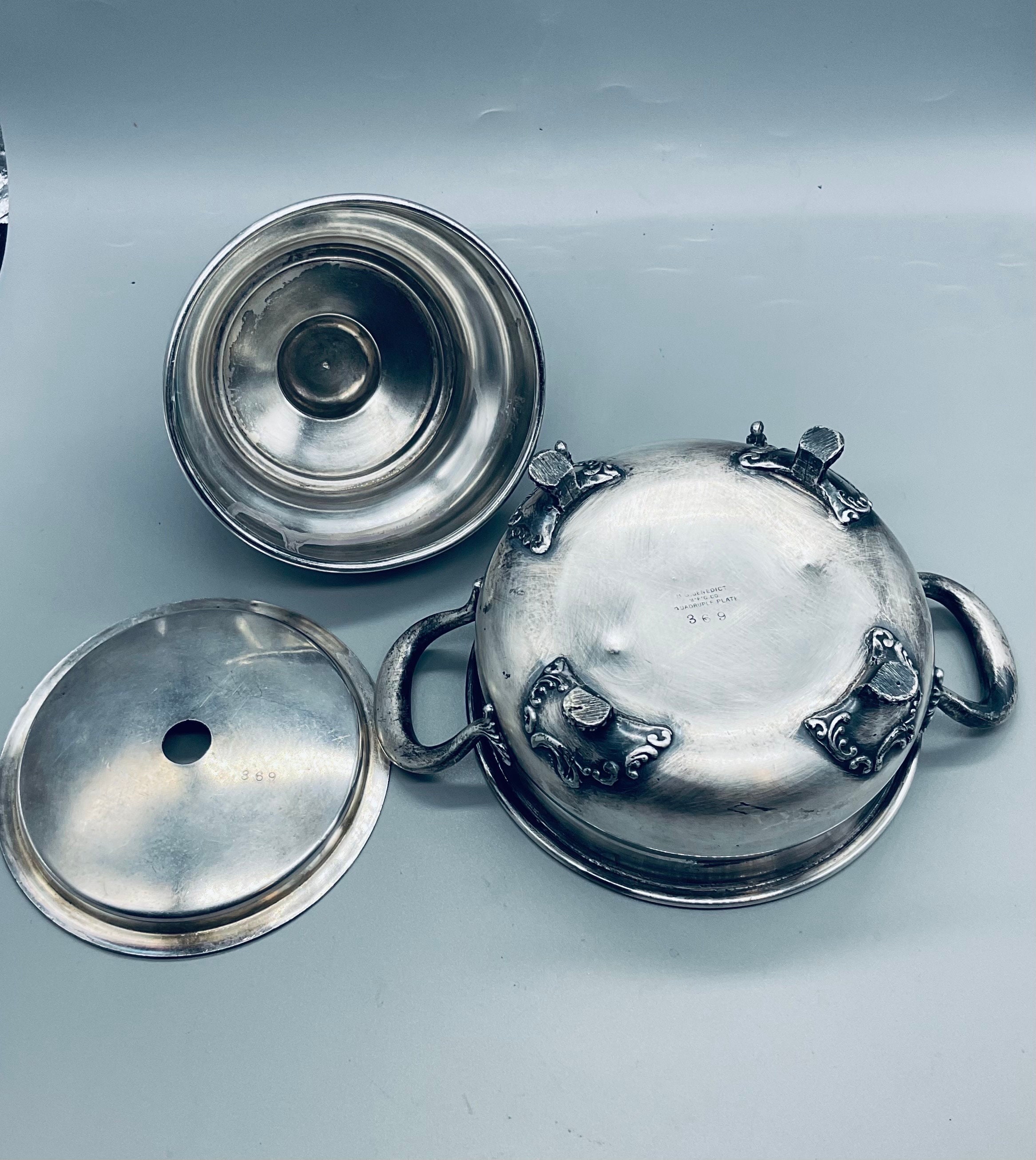 バタークーラー M.Benedict USA / QUADRUPLE PLATE Benedict Mfg Co. Quadruple Silverplate Antique 3 Pc. Butter Bowl