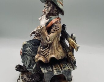 Vintage Capodimonte Made in Italy Hobo Sitting on the Bench Large