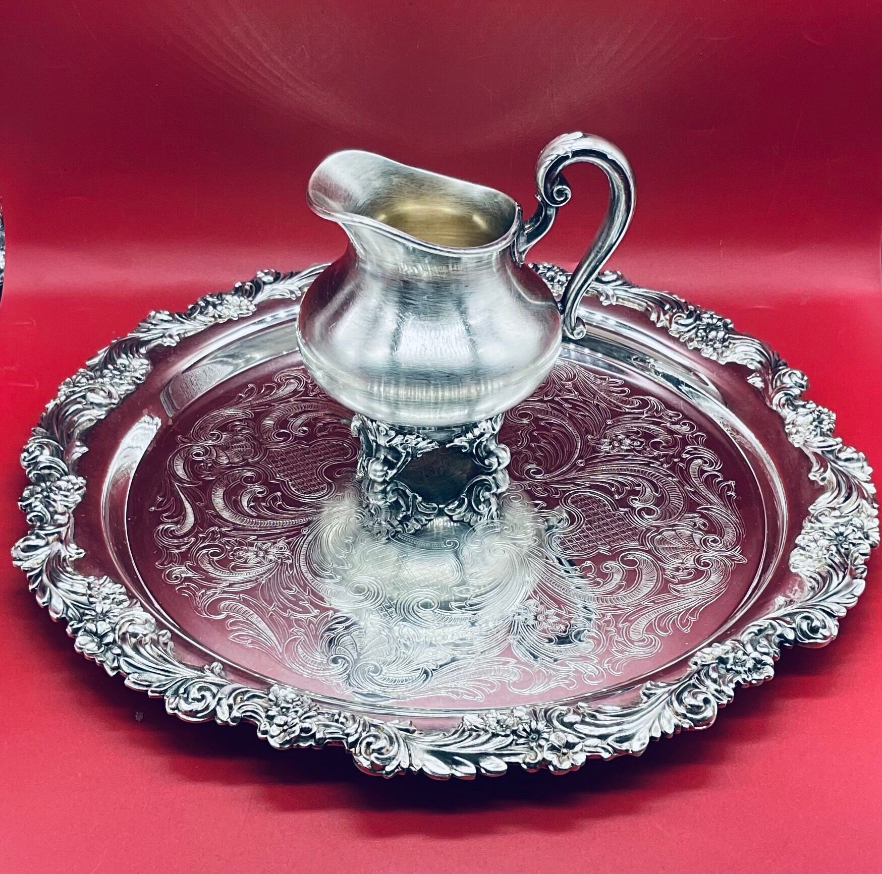 Vintage Reed and Barton Silver Plated 4 Piece Set/ Round Tray the