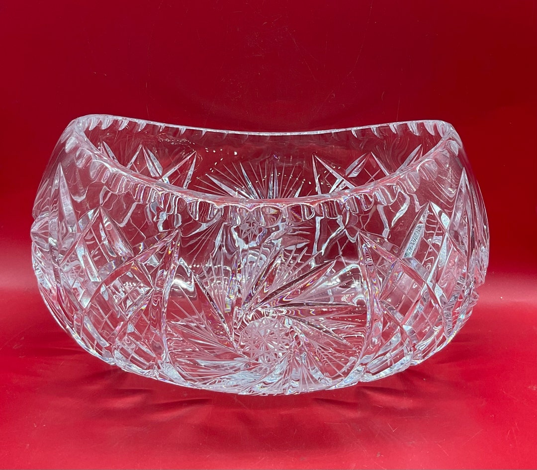 Vintage Heavy Cut Clear Lead Crystal Oval Bowl or Cradle Vase Etsy