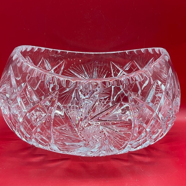 Vintage Heavy Cut Clear Lead Crystal Oval Bowl or Cradle Vase