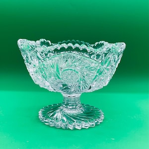 Vintage American Brilliant Heavy Crystal Compote  Pedestal Bowl