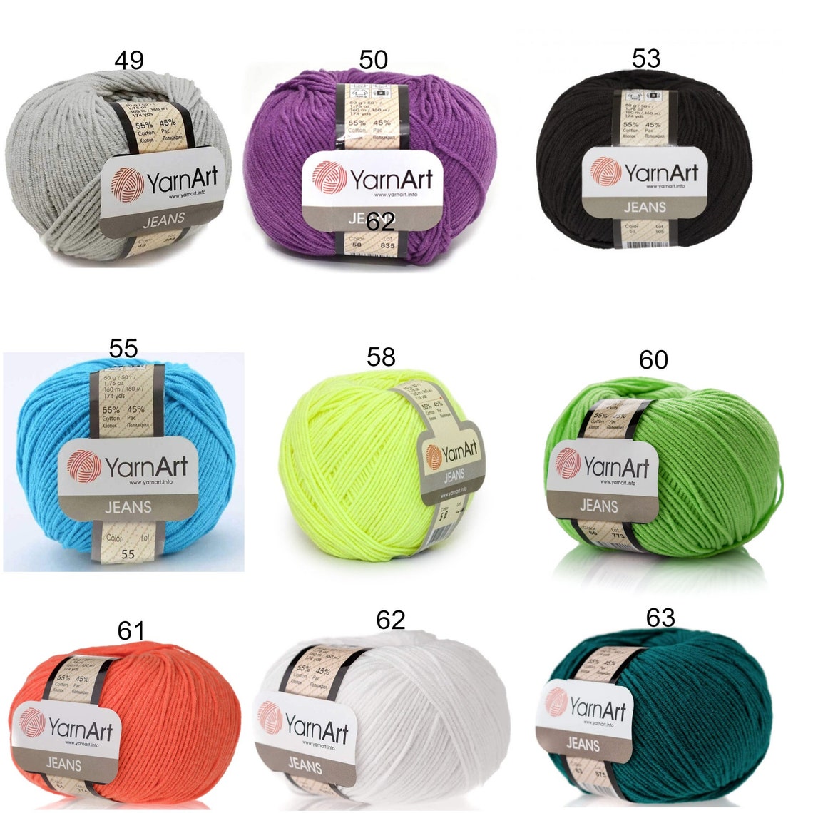 Yarnart Jeans 50 gr 160 mt sport weight cotton blend yarn for Etsy