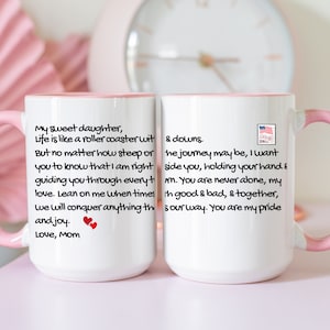 Regalo para hija de mamá Taza sentimental para hija Dormitorio Decoración para chica universitaria Taza de regalo para hija Regalo de aliento para ella