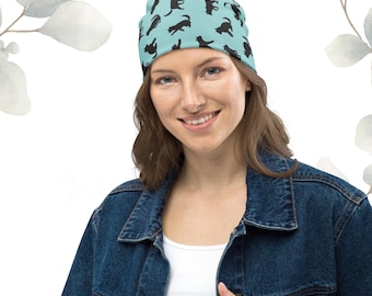 Zachte zijdeachtige beanie Comfortabele chemomuts haaruitval pruik alternatief zwarte katten all-over print beanie voor halloween beanie voor kattenliefhebber beanie