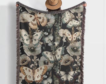 Gothic Moth Blanket: Vintage Butterfly Cottagecore Decor