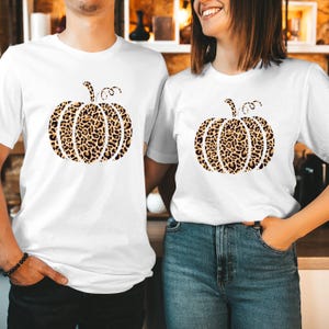 Maglietta di Halloween con stampa leopardata e zucca, motivo autunnale, per il Giorno del Ringraziamento e le spezie, T-1812